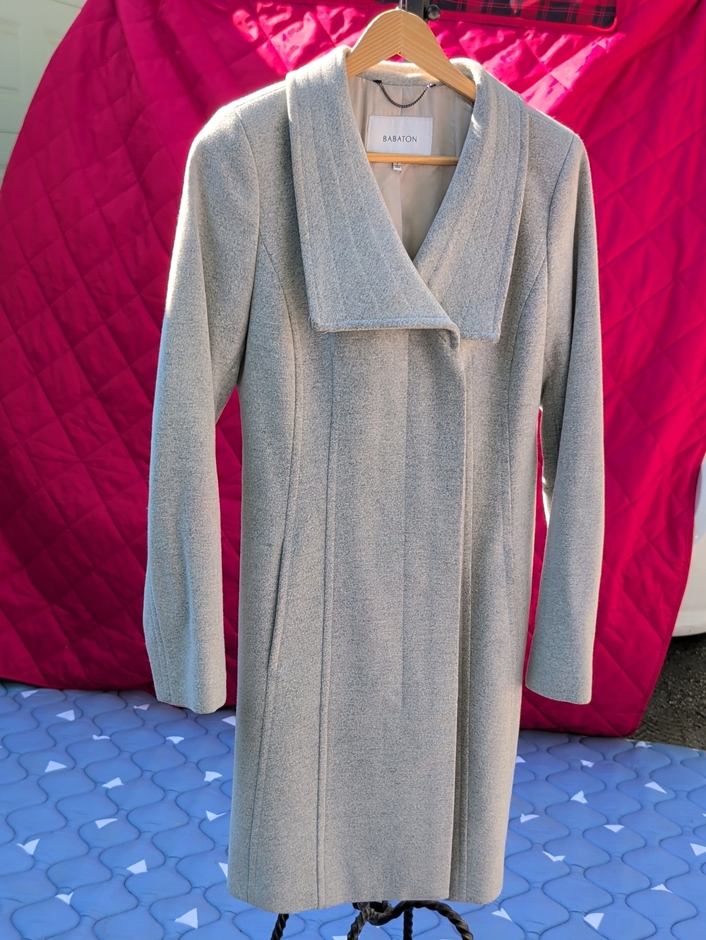 Babaton By Aritzia Light Gray Long Sleeve Wool-Cashmere Blend Coat